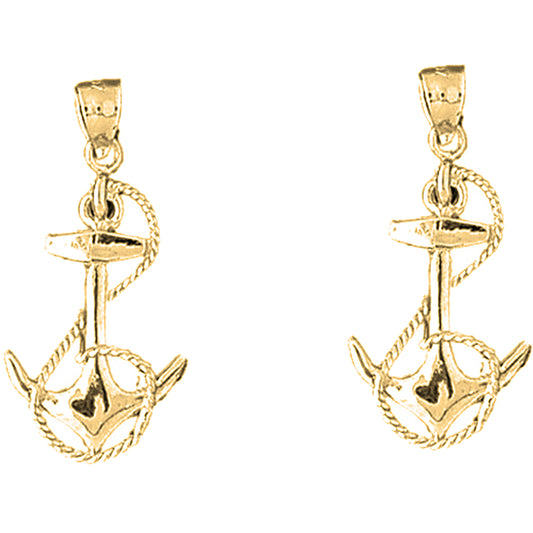 14K or 18K Gold 38mm Anchor With Rope Earrings