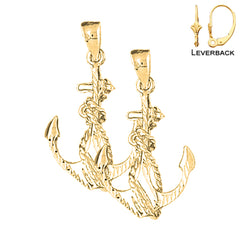 Sterling Silver 32mm Anchor With Rope Earrings (White or Yellow Gold Plated)