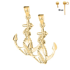 Sterling Silver 32mm Anchor With Rope Earrings (White or Yellow Gold Plated)