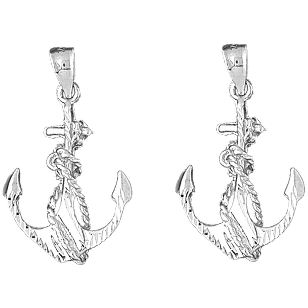 Sterling Silver 32mm Anchor With Rope Earrings