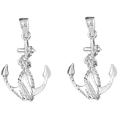 Sterling Silver 32mm Anchor With Rope Earrings