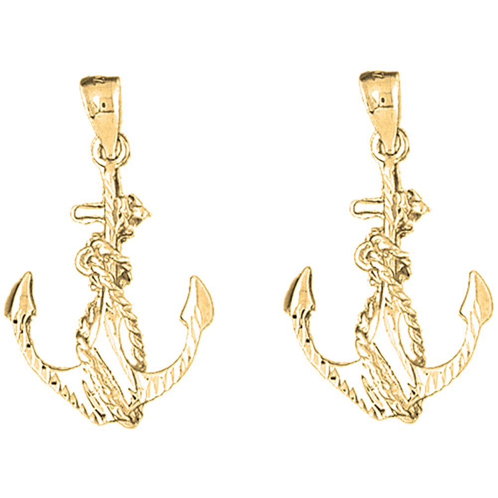 Yellow Gold-plated Silver 32mm Anchor With Rope Earrings