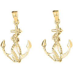 14K or 18K Gold 32mm Anchor With Rope Earrings