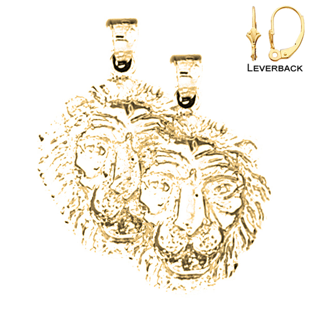 Pendientes de cabeza de león de oro de 14 quilates o 18 quilates de 26 mm