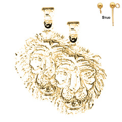 Sterling Silver 26mm Lion Head Earrings (White or Yellow Gold Plated)