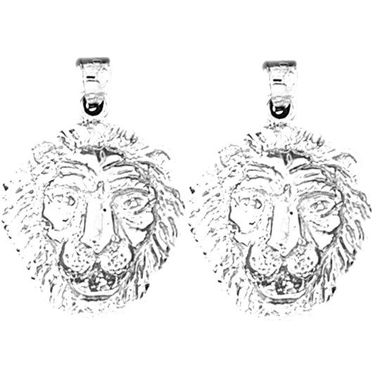 Sterling Silver 26mm Lion Head Earrings