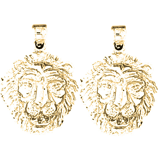 Yellow Gold-plated Silver 26mm Lion Head Earrings