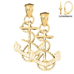Sterling Silver 35mm Anchor With Rope 3D Earrings (White or Yellow Gold Plated)