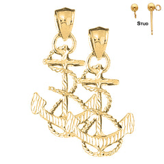 Sterling Silver 35mm Anchor With Rope 3D Earrings (White or Yellow Gold Plated)