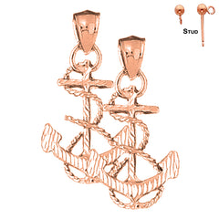 14K or 18K Gold Anchor With Rope 3D Earrings