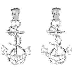 Sterling Silver 35mm Anchor With Rope 3D Earrings