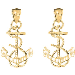 Yellow Gold-plated Silver 35mm Anchor With Rope 3D Earrings