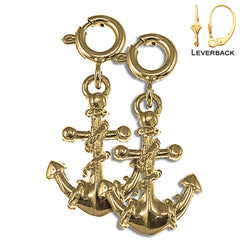 Sterling Silver 20mm Anchor With Rope Earrings (White or Yellow Gold Plated)