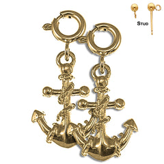 Sterling Silver 20mm Anchor With Rope Earrings (White or Yellow Gold Plated)