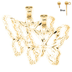 Pendientes de mariposa de plata de ley de 20 mm (chapados en oro blanco o amarillo)