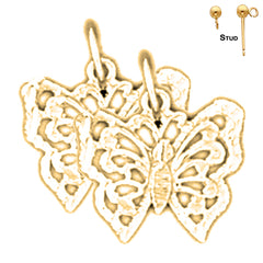 Sterling Silver 14mm Butterfly Earrings (White or Yellow Gold Plated)