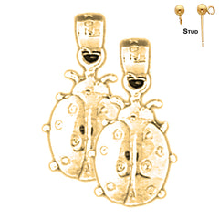 Sterling Silver 19mm Ladybug Earrings (White or Yellow Gold Plated)