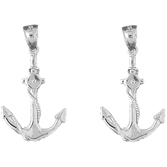 Sterling Silver 26mm Anchor With Rope Earrings