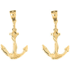 Yellow Gold-plated Silver 26mm Anchor With Rope Earrings