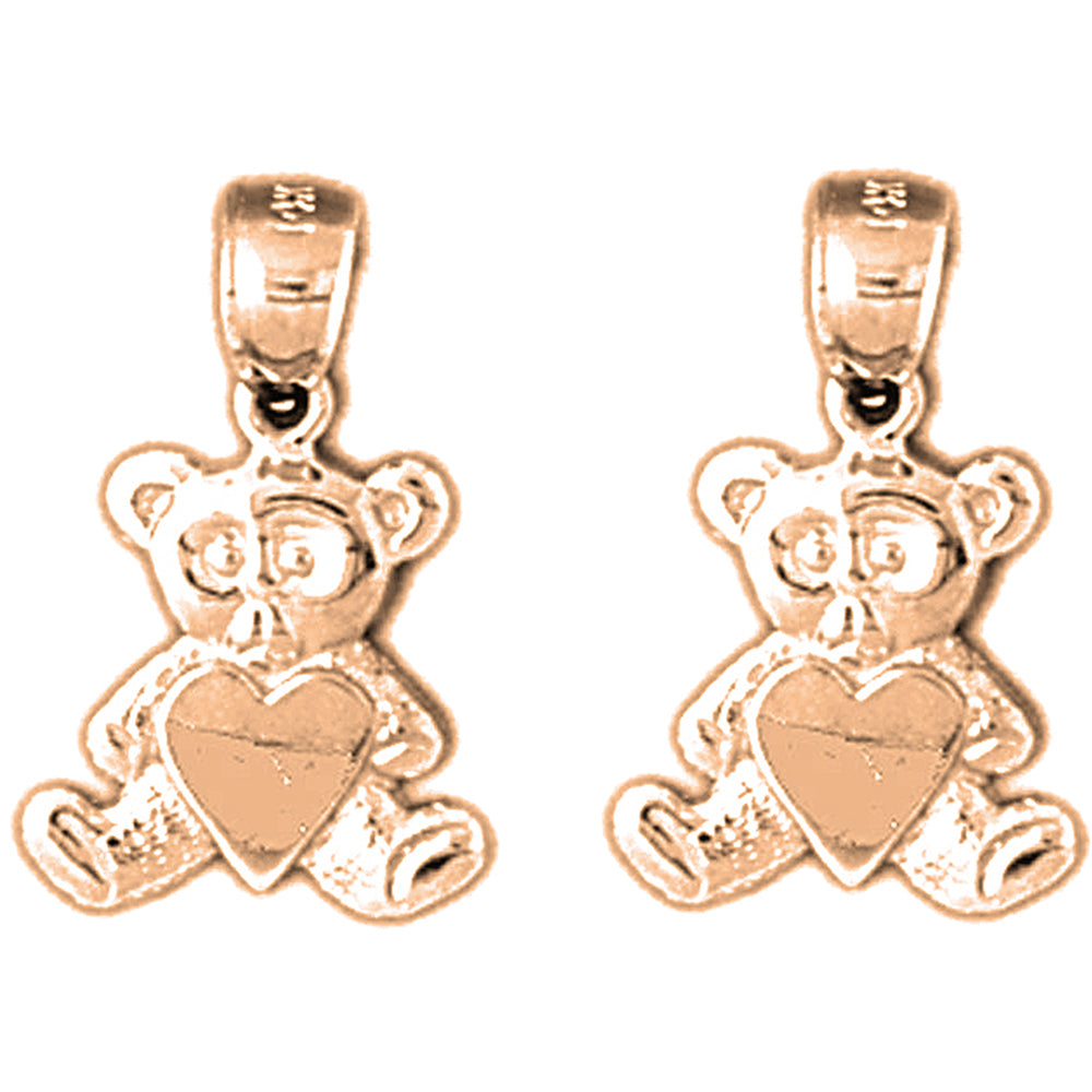 14K or 18K Gold 19mm Teddy Bear With Heart Earrings
