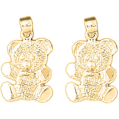 Yellow Gold-plated Silver 22mm Teddy Bear Earrings