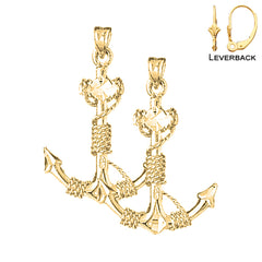 Sterling Silver 35mm Anchor With Rope 3D Earrings (White or Yellow Gold Plated)