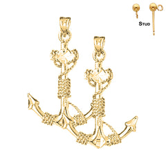 Sterling Silver 35mm Anchor With Rope 3D Earrings (White or Yellow Gold Plated)