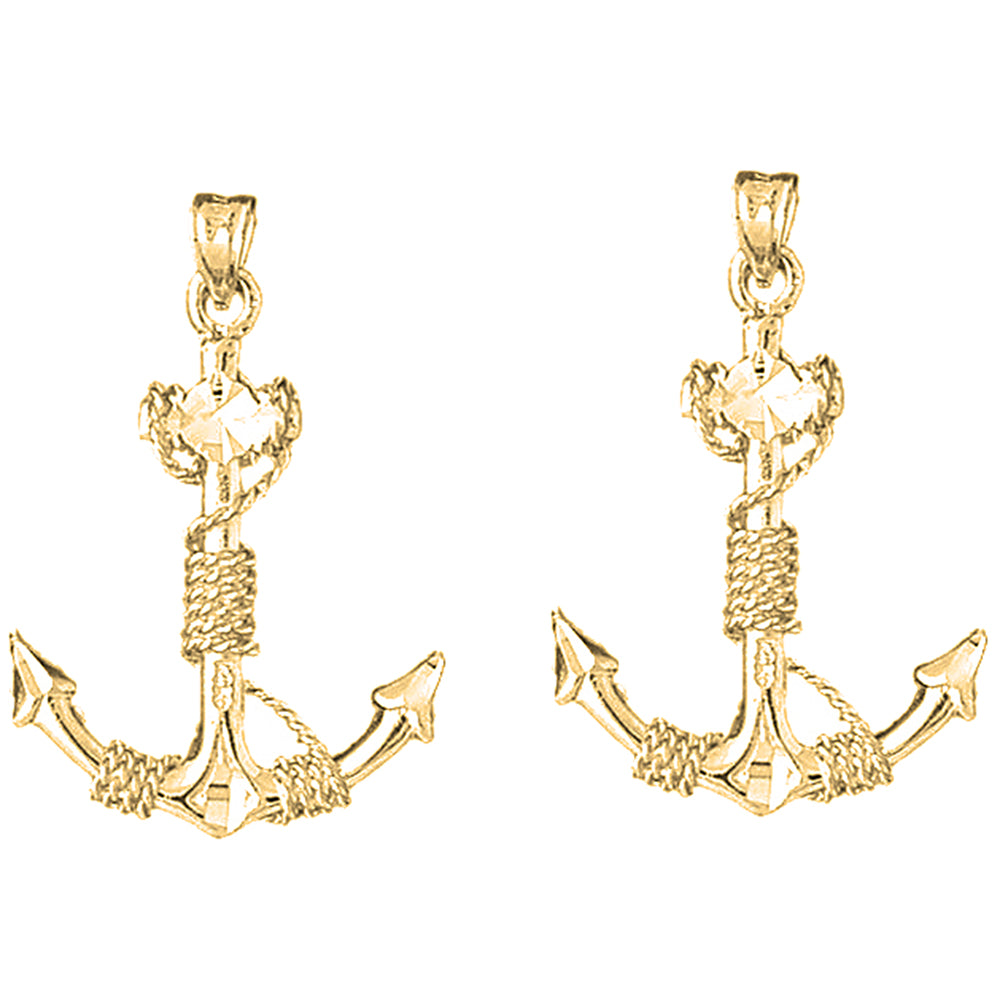 14K or 18K Gold 35mm Anchor With Rope 3D Earrings