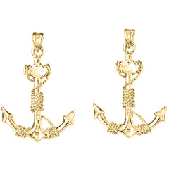 Yellow Gold-plated Silver 35mm Anchor With Rope 3D Earrings