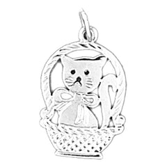 14K or 18K Gold Cat In Basket Pendant