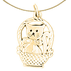 14K or 18K Gold Cat In Basket Pendant