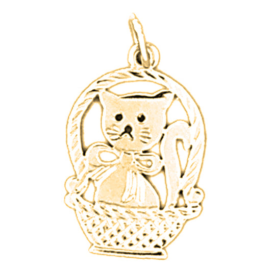 14K or 18K Gold Cat In Basket Pendant