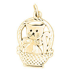 14K or 18K Gold Cat In Basket Pendant