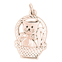 14K or 18K Gold Cat In Basket Pendant