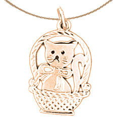 14K or 18K Gold Cat In Basket Pendant