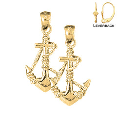 Sterling Silver 28mm Anchor With Rope 3D Earrings (White or Yellow Gold Plated)