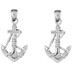 14K or 18K Gold 28mm Anchor With Rope 3D Earrings