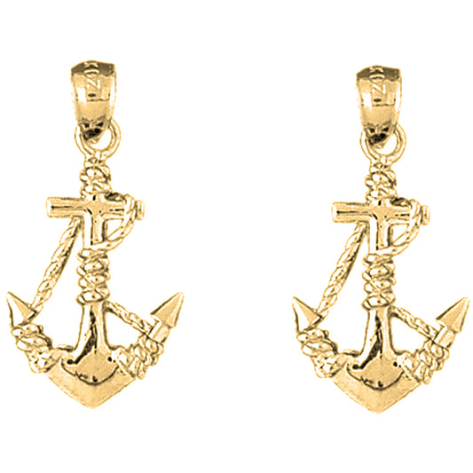 Yellow Gold-plated Silver 28mm Anchor With Rope 3D Earrings