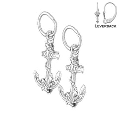 Sterling Silver 18mm Anchor With Rope Earrings (White or Yellow Gold Plated)