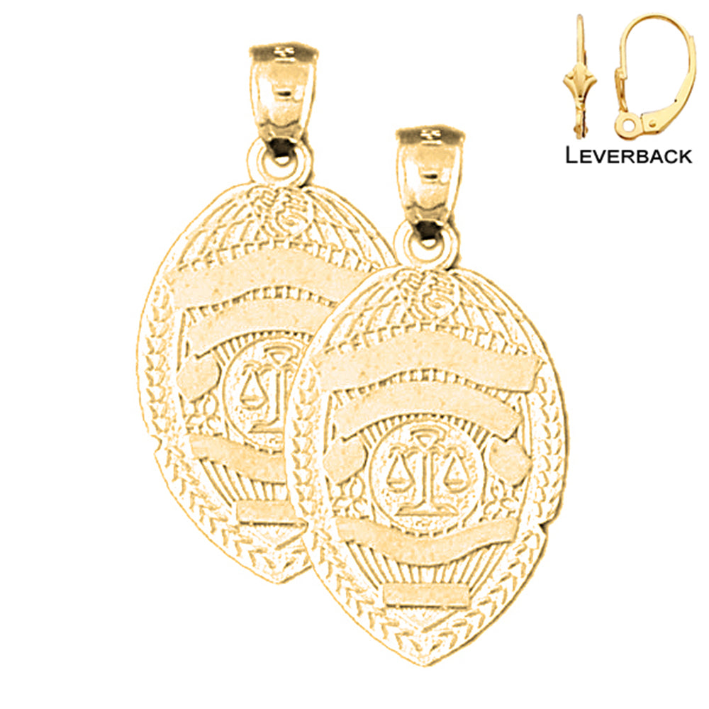 Pendientes Insignia de Policía de Oro de 14K o 18K