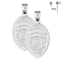 Sterling Silver 30mm Police Badge Earrings (White or Yellow Gold Plated)