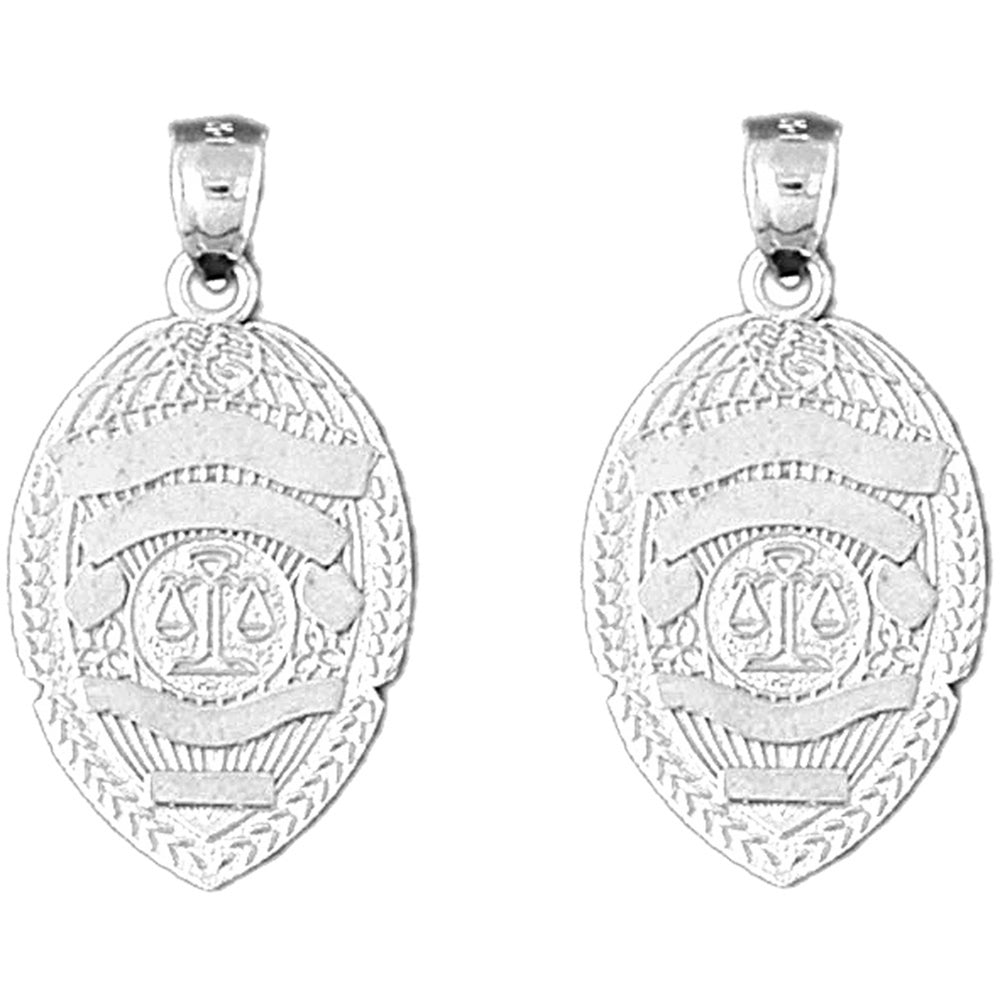 Sterling Silver 30mm Police Badge Earrings