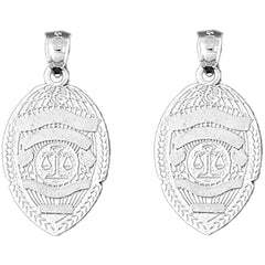 Sterling Silver 30mm Police Badge Earrings