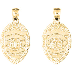 Yellow Gold-plated Silver 30mm Police Badge Earrings