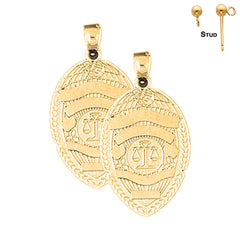 Sterling Silver 34mm Police Badge Earrings (White or Yellow Gold Plated)