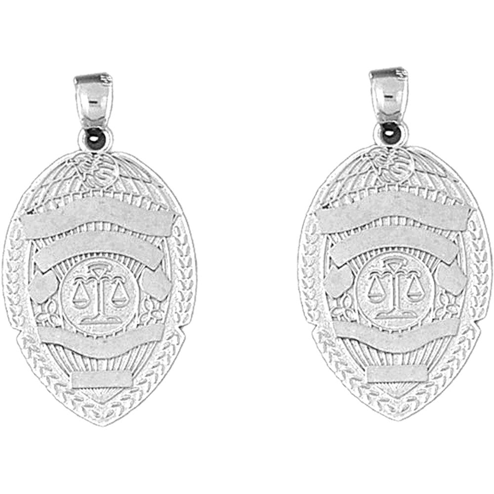 Sterling Silver 34mm Police Badge Earrings
