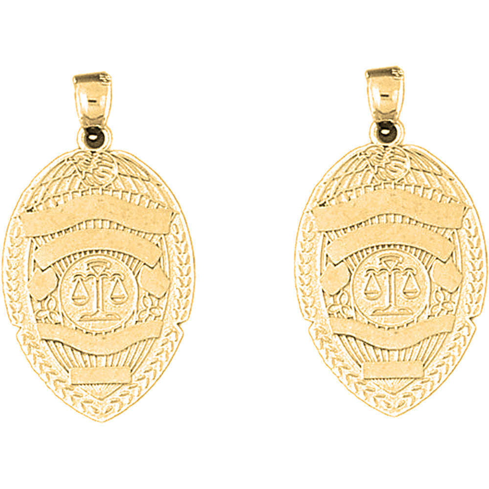 Yellow Gold-plated Silver 34mm Police Badge Earrings