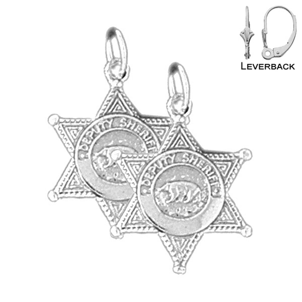 Sterling Silver 22mm Police Badge Earrings (White or Yellow Gold Plated)