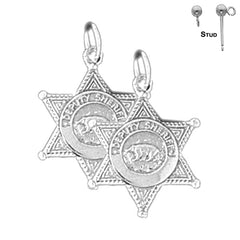 Sterling Silver 22mm Police Badge Earrings (White or Yellow Gold Plated)