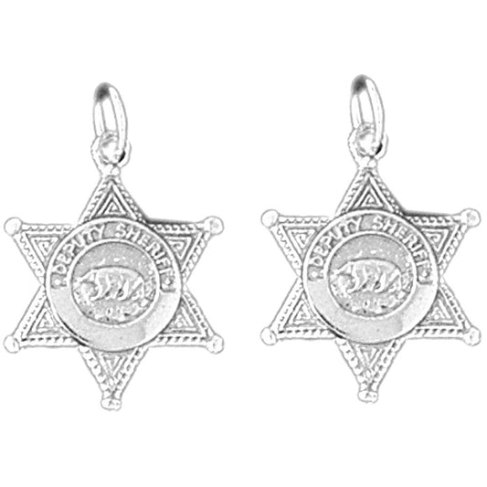 Sterling Silver 22mm Police Badge Earrings